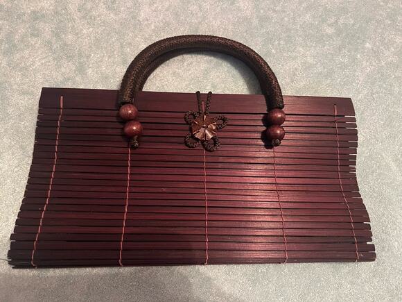 Unbranded Handbags - Mahogany Bamboo Slat Clutch Bag Purse W/ Rope Handle Women's Handbag Boho